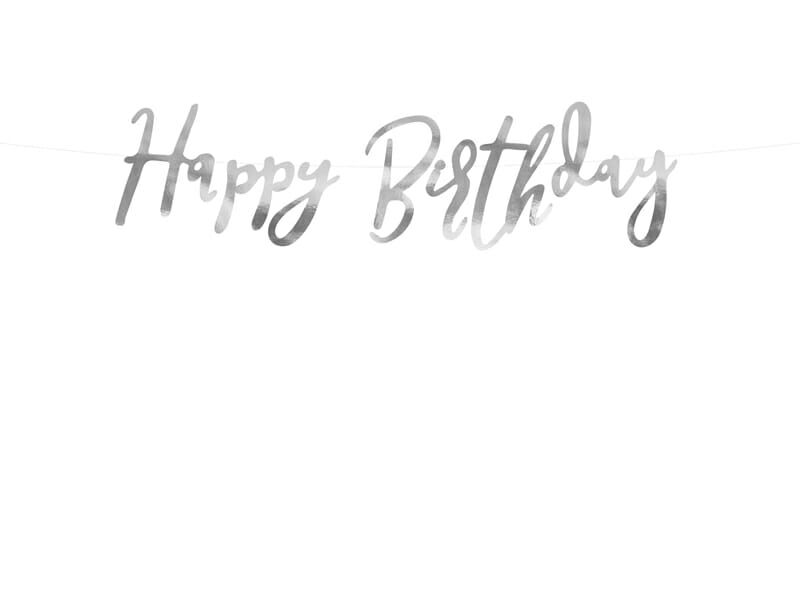 [GRL75-018M] Banner Happy Birthday, Silver, 16.5x62cm
