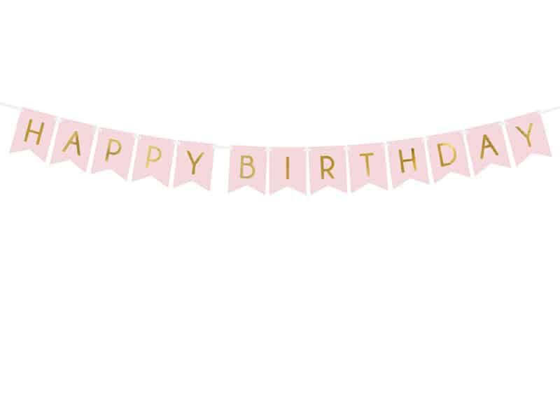 [GRL57-081J] Banner Happy Birthday, Light Pink, 15 x 175 cm