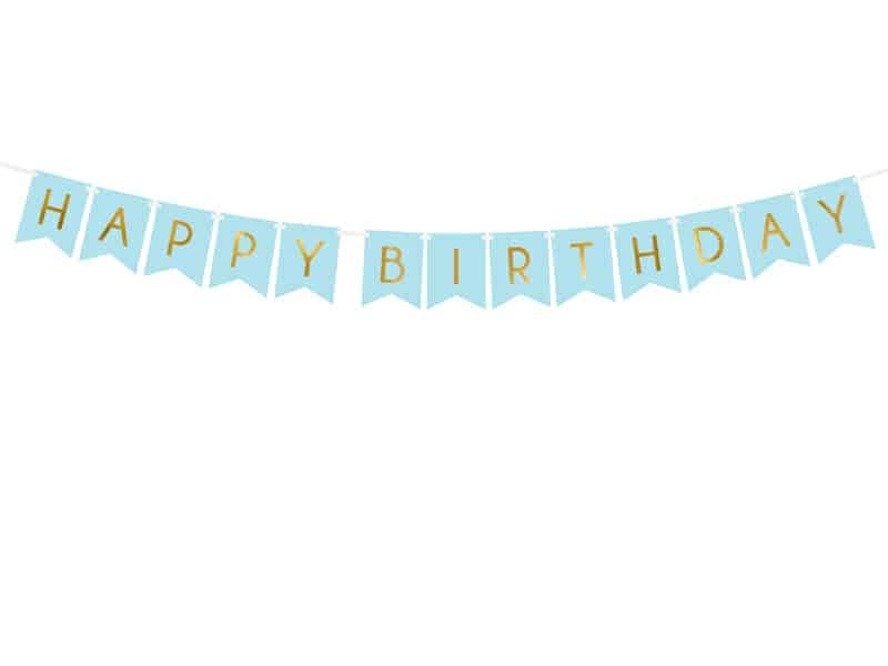 [GRL57-001J] Banner Happy Birthday, Light Blue, 15 x 175 cm