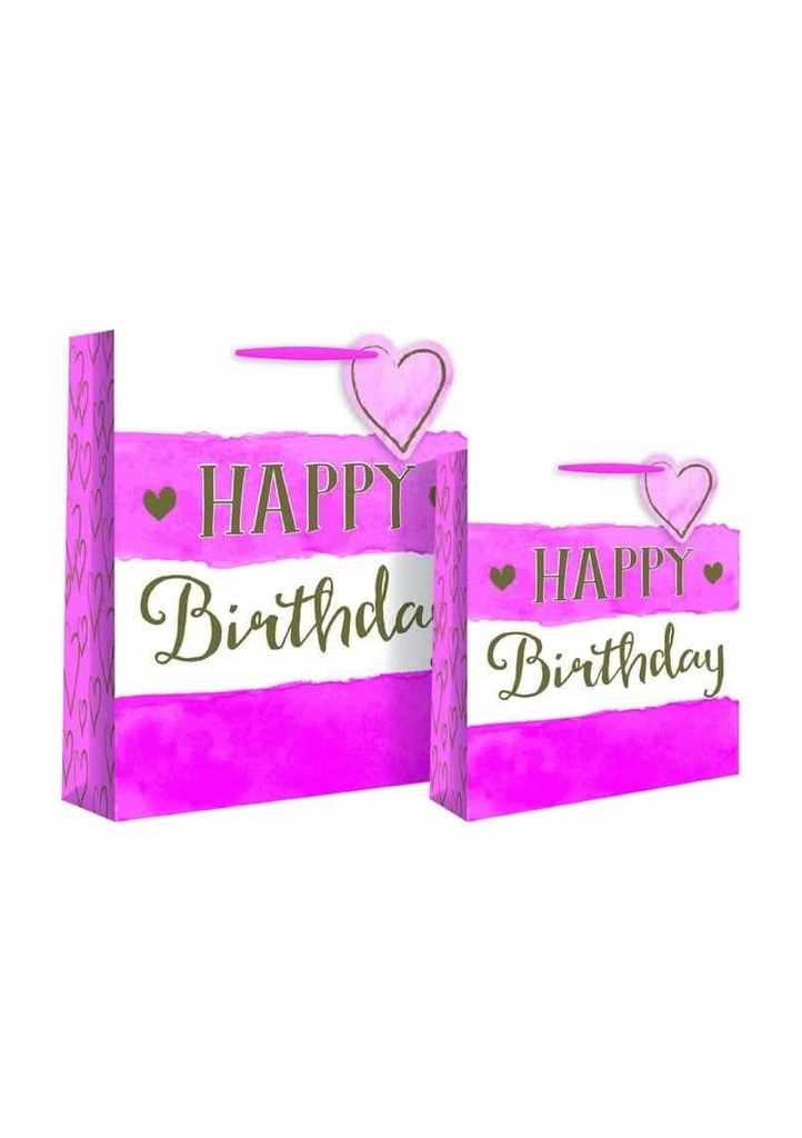 [24651-3] Pink Happy Birthday Paper Gift Bag - 21cm x 25cm