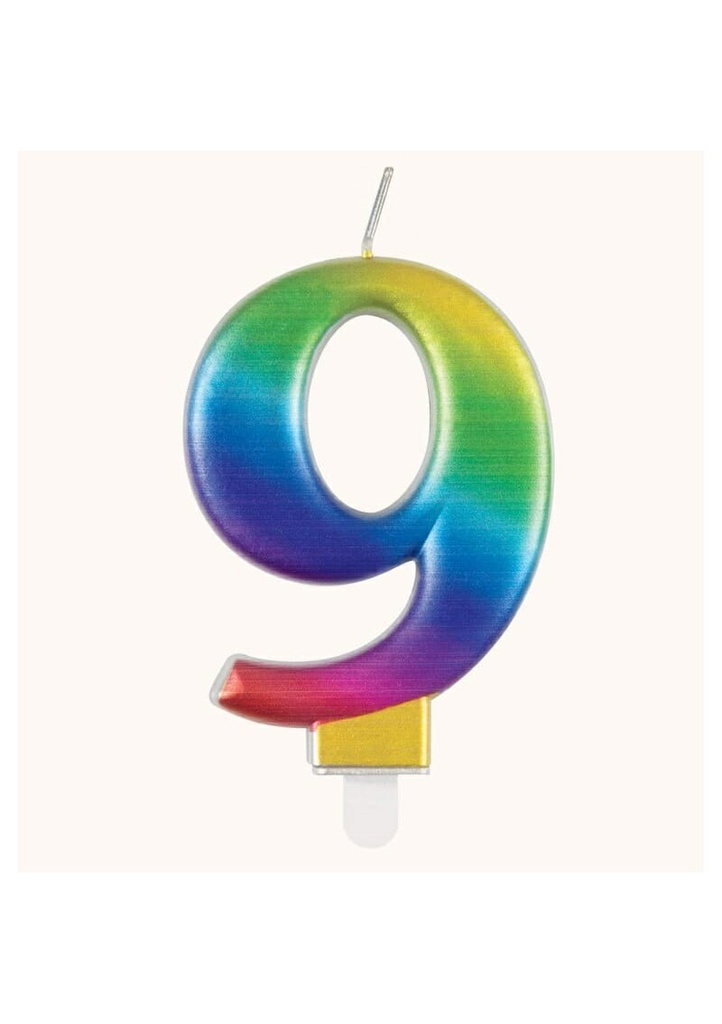 Metallic Rainbow Birthday Candle Number 9
