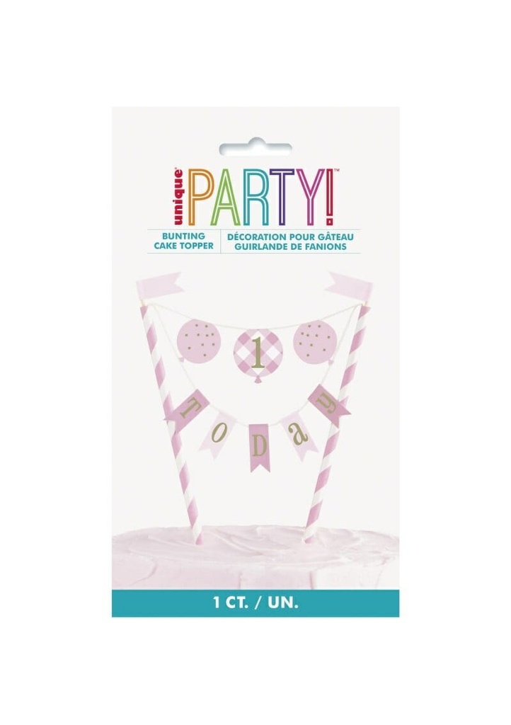 Pink Gingham 1st Birthday Bunting Cake Topper