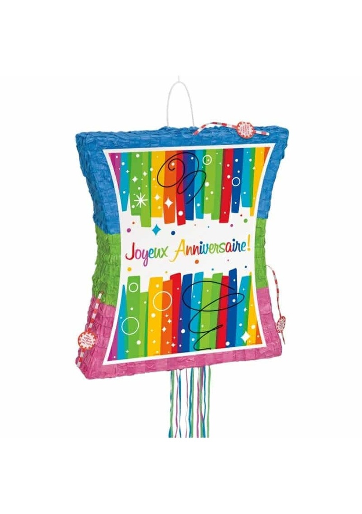 Rainbow Ribbons Joyeux Anniversaire Drum Pull Pop Out Pinata