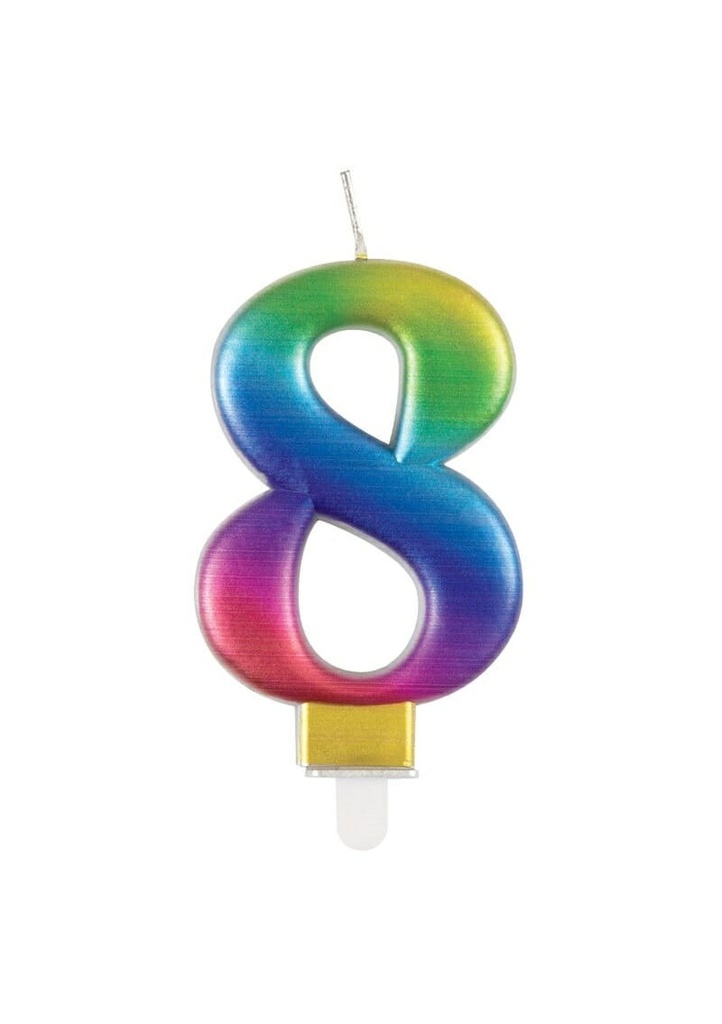 Metallic Rainbow Birthday Candle Number 8