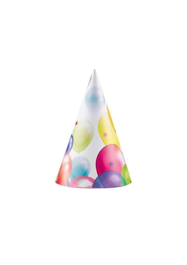 Party Cone Hats Balloons Paper Height 16.2cm - 8pk