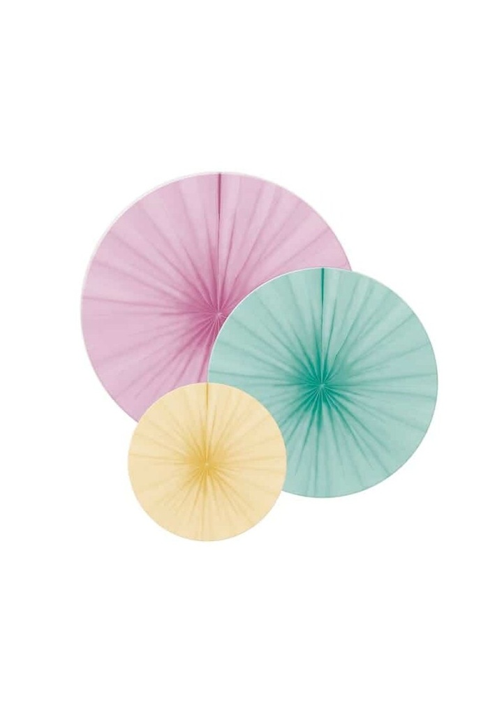 [9903717] Fan Decorations Happy Birthday Pastel Paper (3pk) - 16cm / 28cm /35 cm