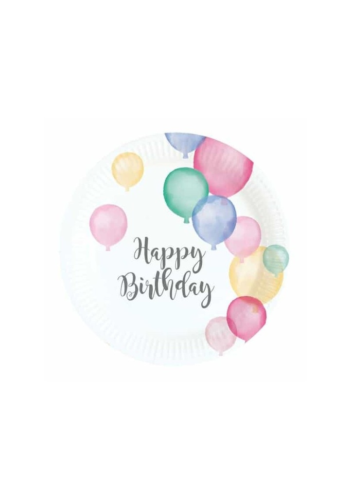 Happy Birthday Pastel Round Paper Plates 18cm - 8pk