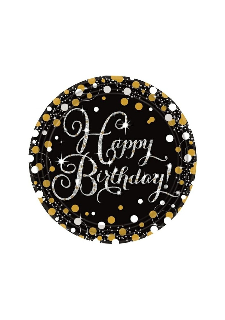 Gold Sparkling Celebrations Happy Birthday Plates 23cm - 8pk