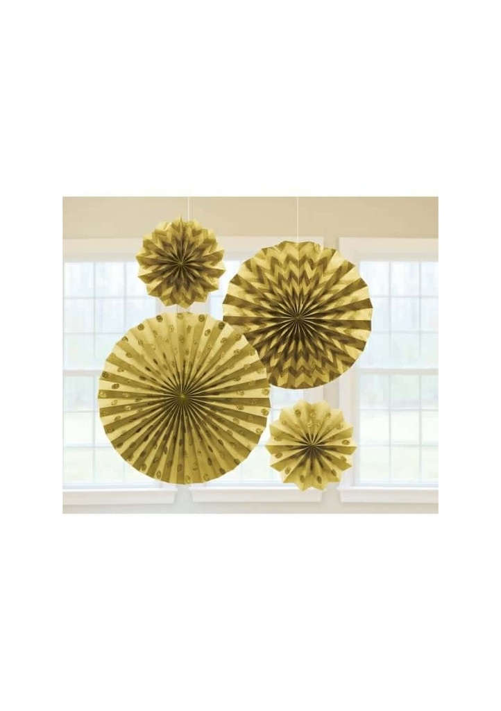 [295000-19] Fan Decorations Glitter Gold Paper 20.3 cm / 30.4 cm / 40.6 cm - 4pk