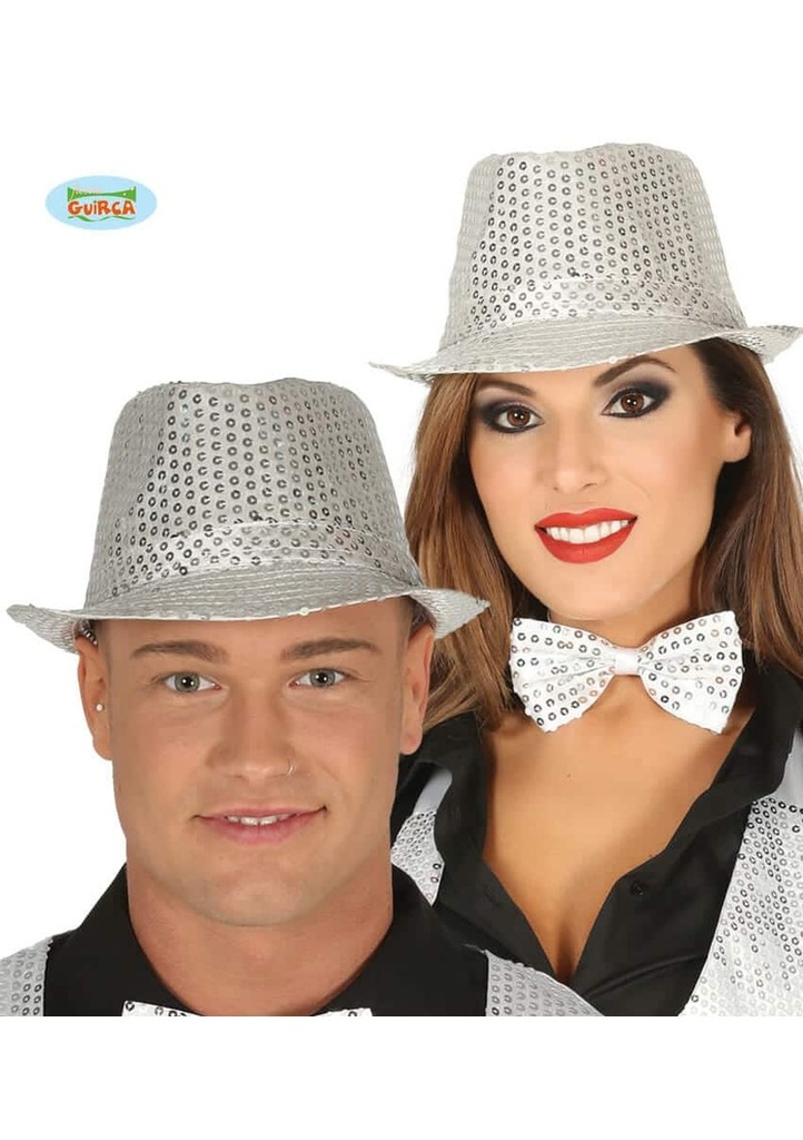 Sequin Gangster Hat Silver - Adult One Size