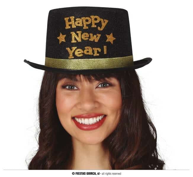 Black Happy New Year Top Hat - Adult One Size
