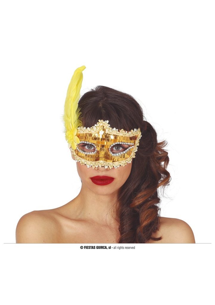 Venetian Gold Mask With Feather - Adult One Size