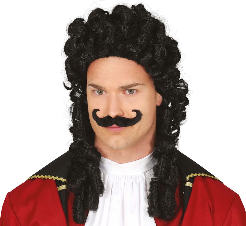 Black Pirate / Captain Wig with Moustache - Adult One Size