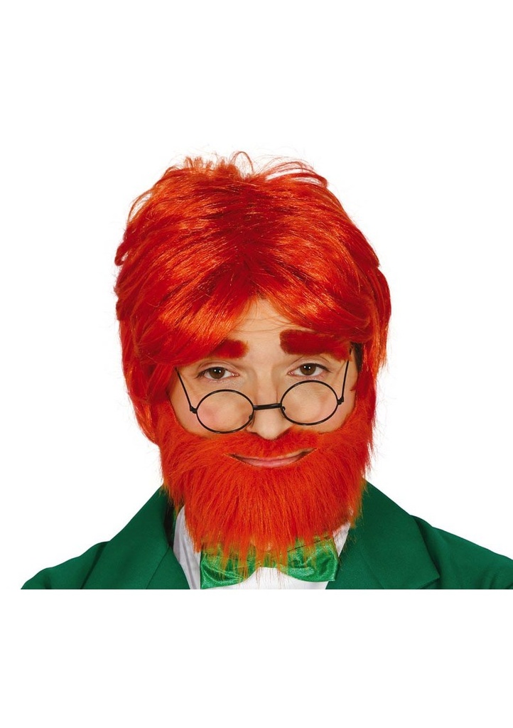 Orange St Patrick's Wig With Beard - Adult One Size