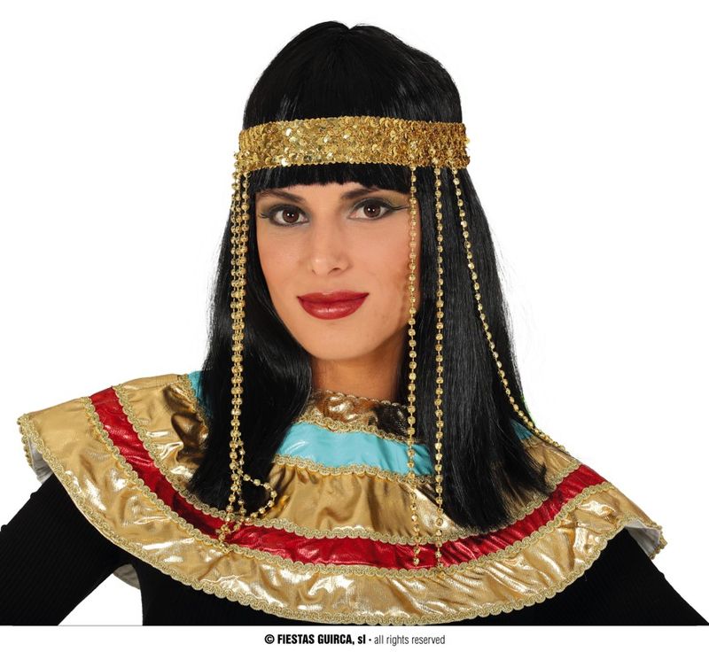 [4409] Black Egyptian Wig With Hairband - Adult One Size