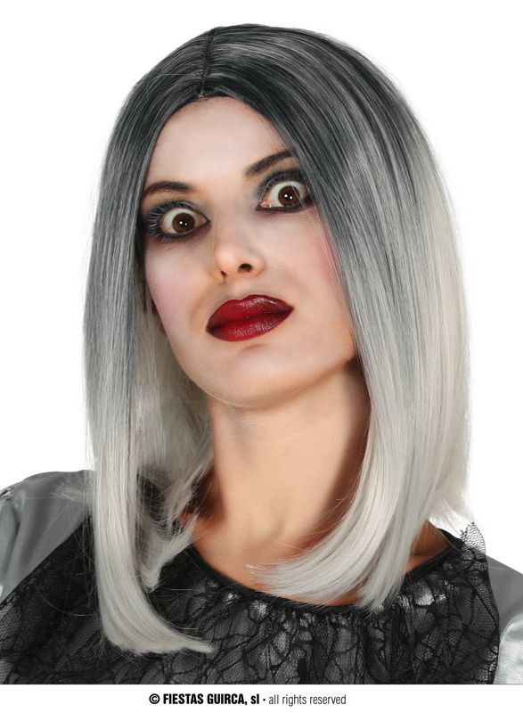 [4029] Black & White Long Bob Wig - Adult One Size