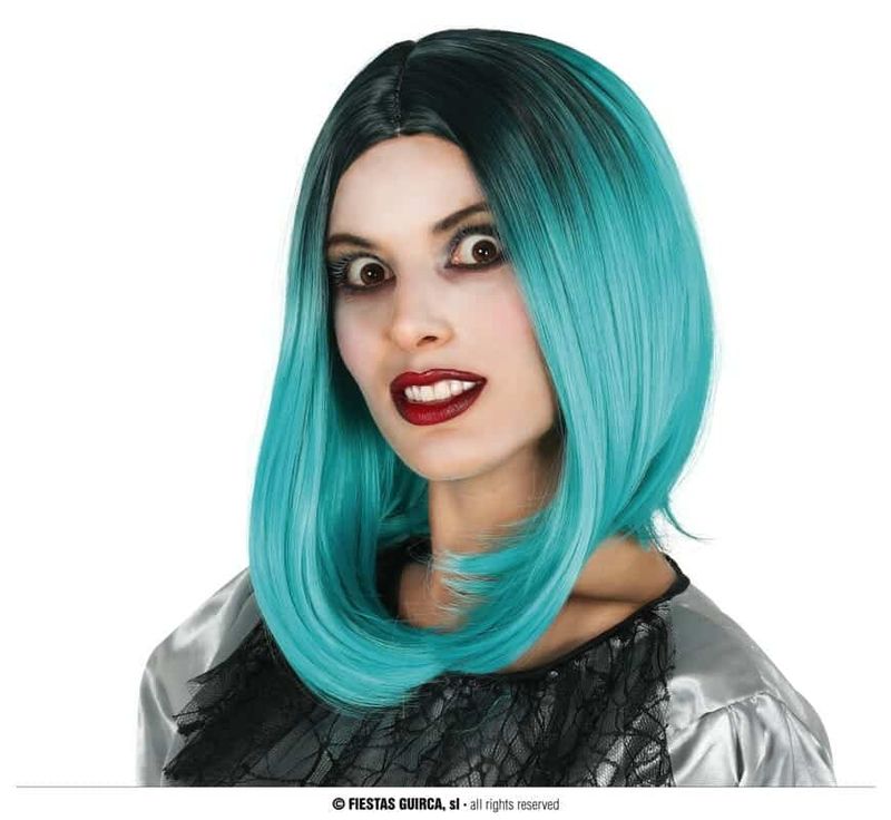 [4028] Black & Green Long Bob Wig - Adult One Size