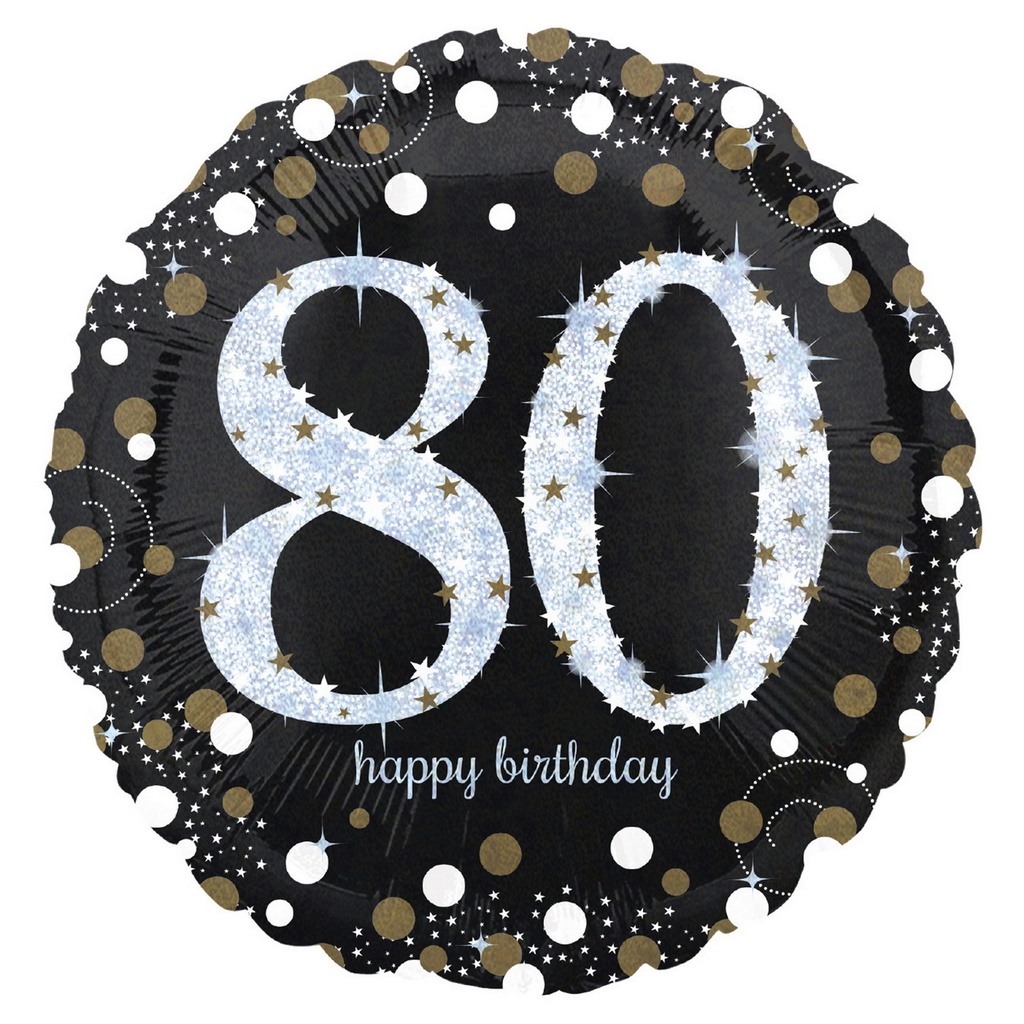 Holographic Sparkling Birthday Foil Balloon 43cm – No 80
