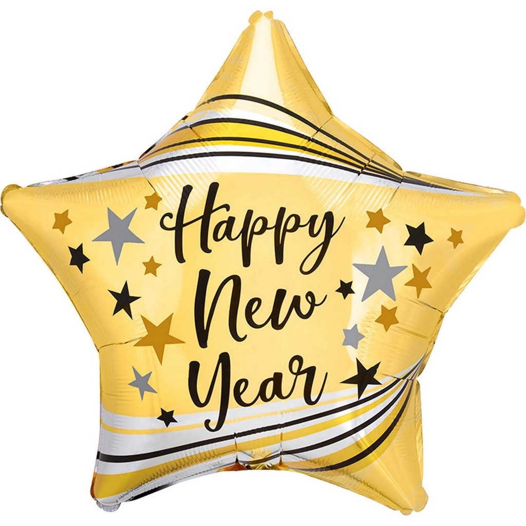 Happy New Year Standard Bursts & Stars Foil Balloon 43cm