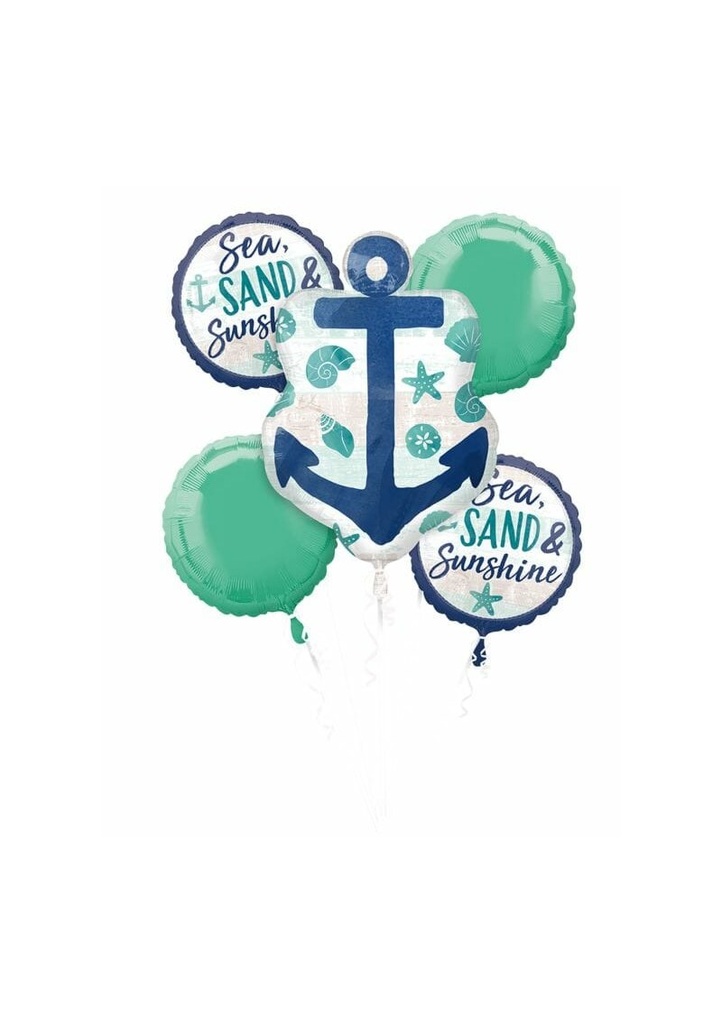 [3969001] Sea, Sand & Sunshine Nautical Foil Balloon Bouquet - 5pk
