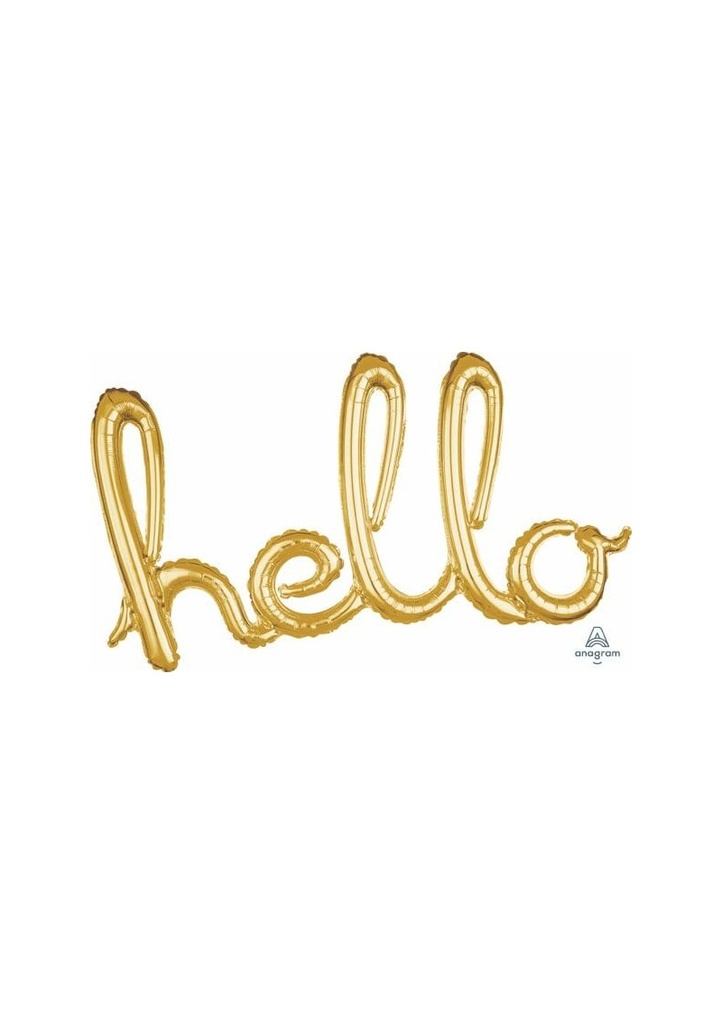 Gold Phrase ”Hello” Foil Balloon - 39'' x 22''