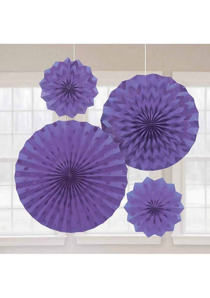 [295000-106] Fan Decorations Glitter New Purple Paper 20.3cm / 30.4cm / 40.6cm  - 4pk
