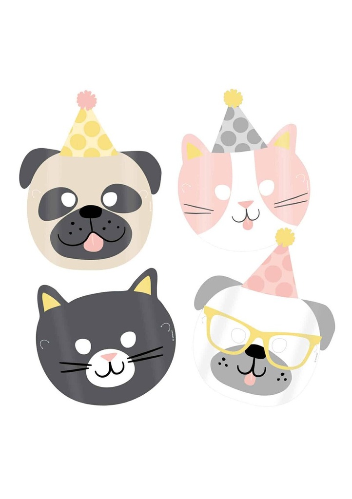 [9906551] Hello Pets Party Masks 16.7 x 23.2cm - 8pk
