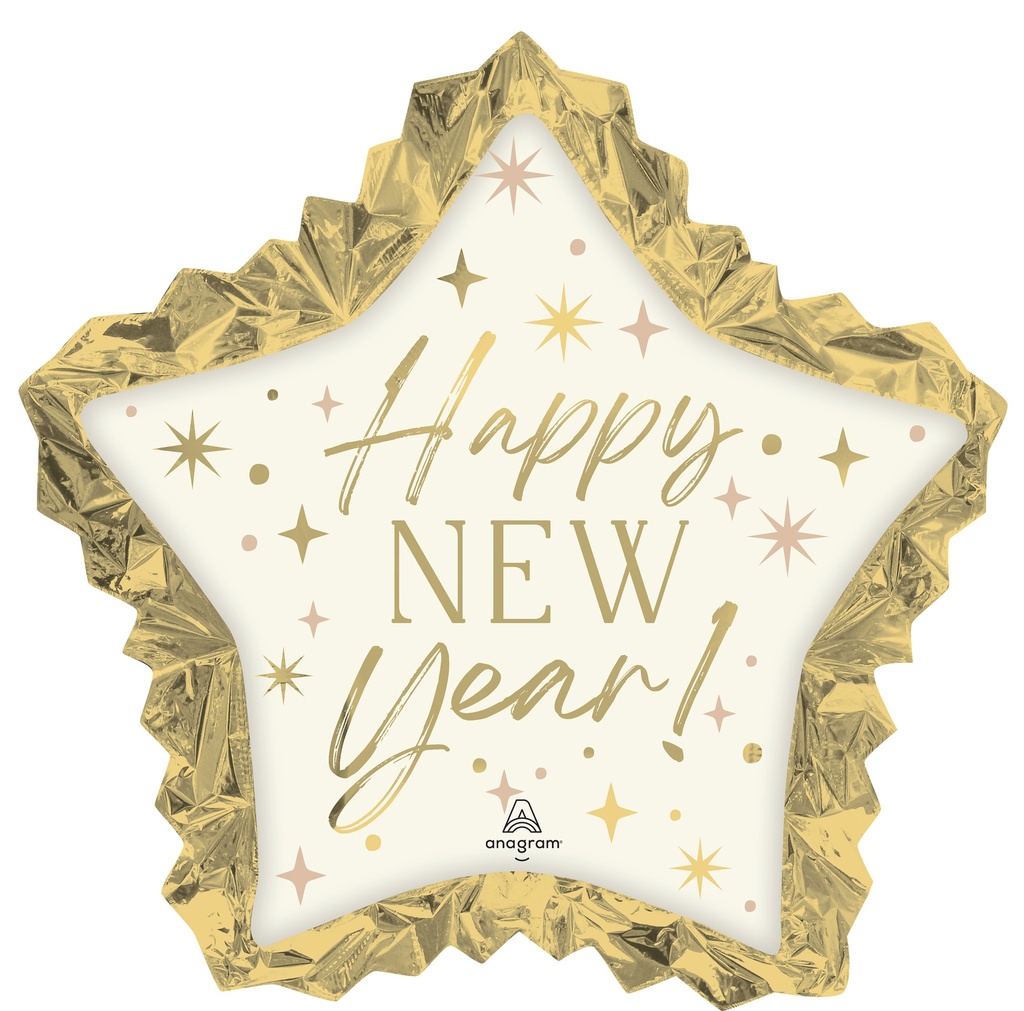 Happy New Year SuperShape Golden Soiree Star Foil Balloon 86cm x 81cm