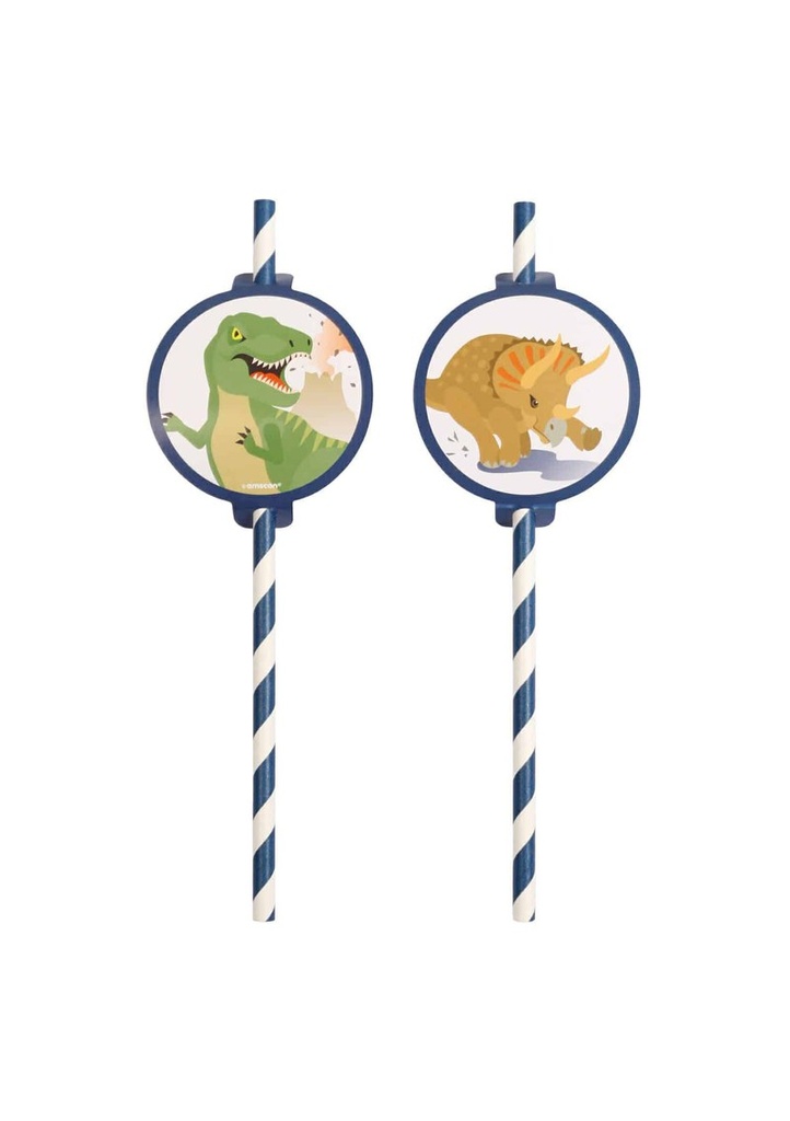 Happy Dinosaur Paper Straws 19,7cm - 8pk