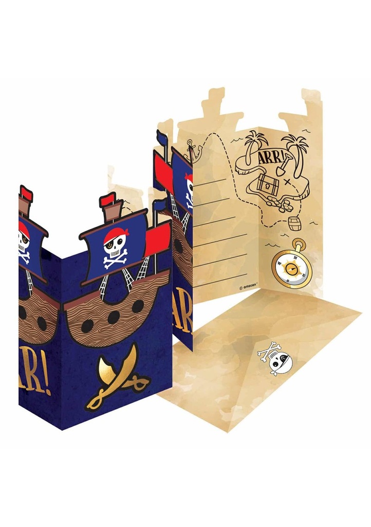 Pirates Map Invitations & Envelopes - 8pk