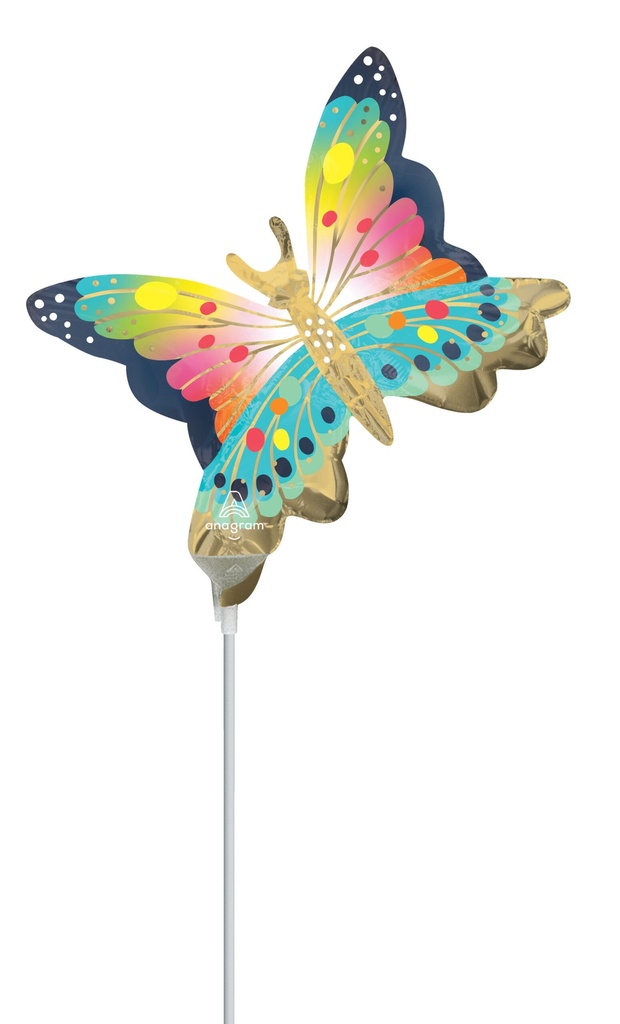 Mini Shape Satin Vibrant Flutters Butterfly Air-Filled 14 Inch Foil Balloon + Stick