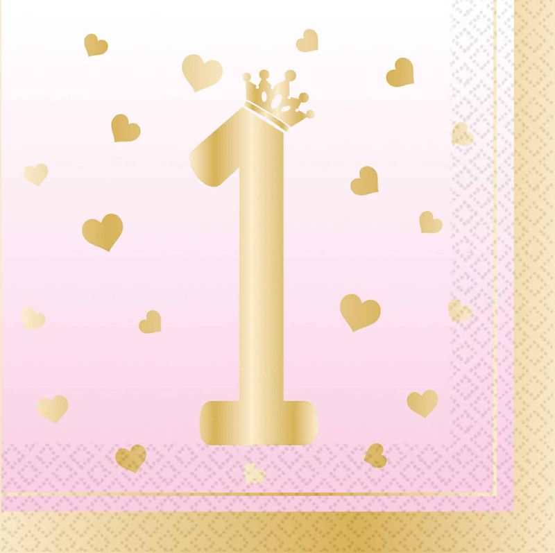 [9910310] 1st Birthday Pink Ombre Napkins 33 x 33cm - 16pk