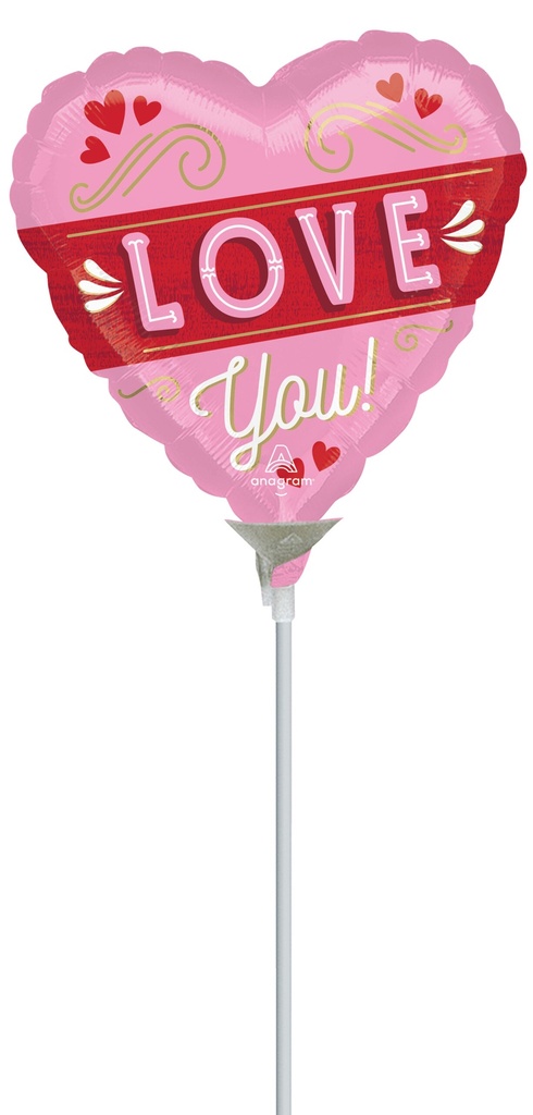 [4721109] Mini Air-Filled Retro Love 14 Inch Foil Balloon + Stick