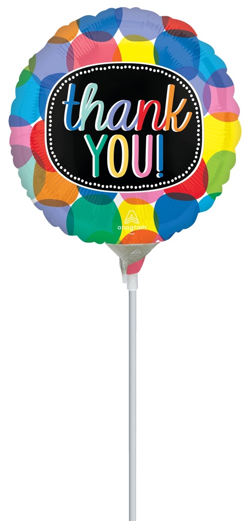 [4701309] Mini Air-Filled Bubbly Thank You 23cm Foil Balloon + Stick