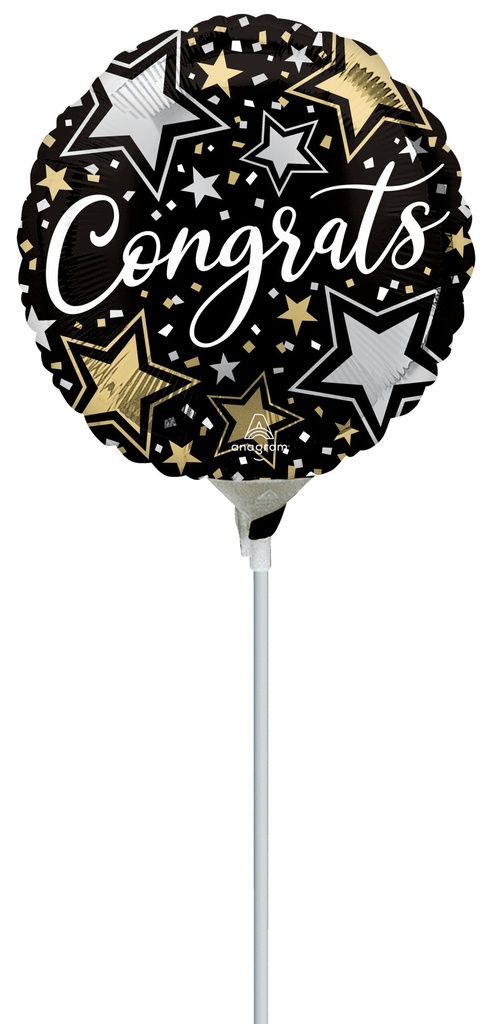 [4701209] Mini Air-Filled Congrats Stars 23cm Foil Balloon + Stick