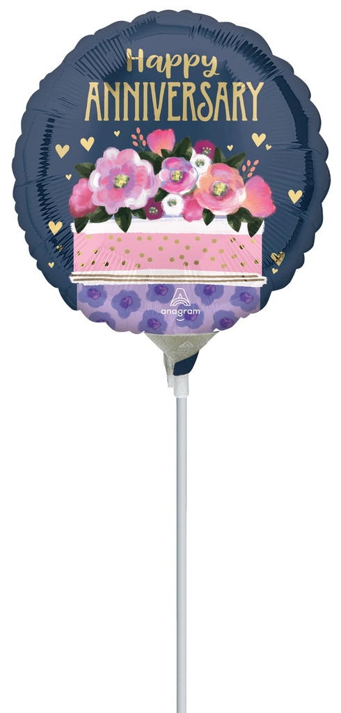 [4699109] Mini Air-Filled Anniversary Cake 23cm Foil Balloon + Stick