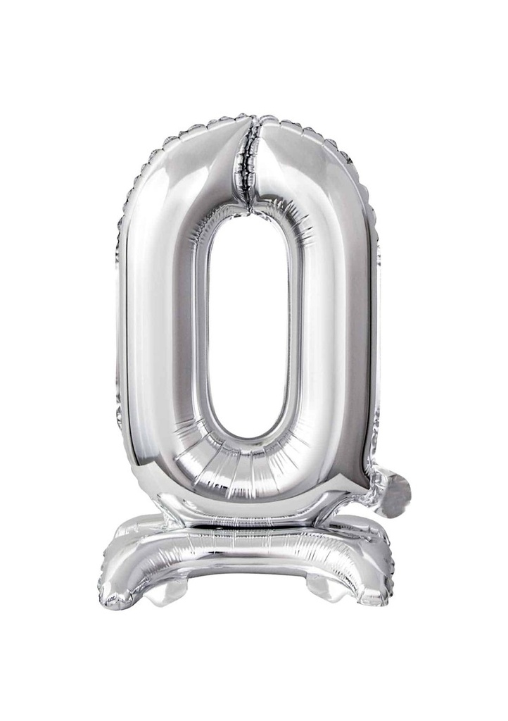 Mini Number 0 with Stand Silver Foil Balloon - 38cm