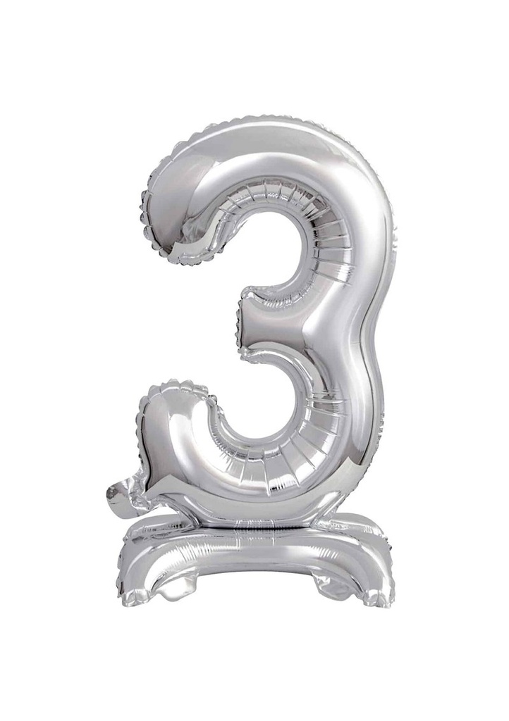 Mini Number 3 with Stand Silver Foil Balloon - 38cm