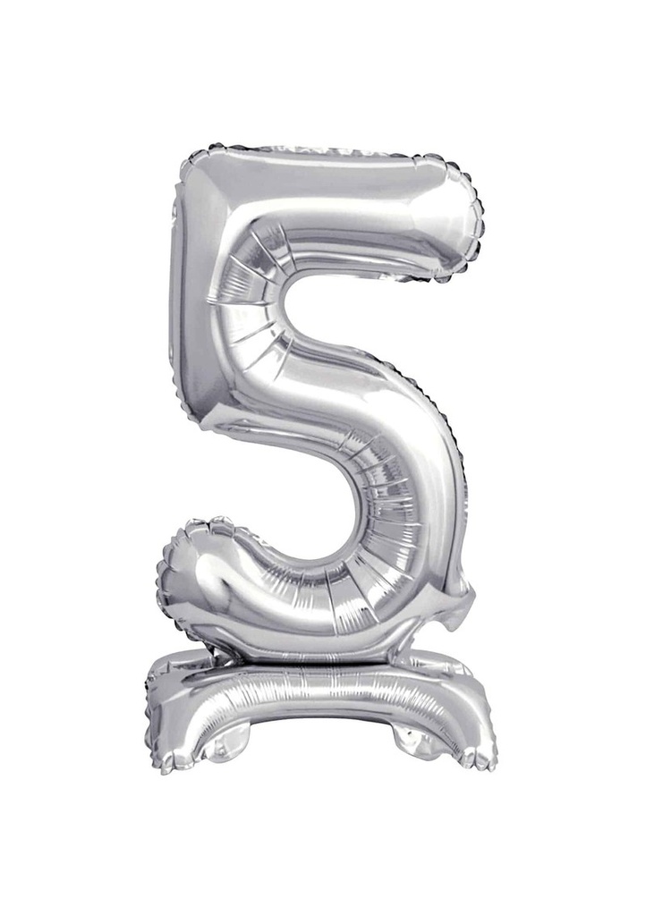 Mini Number 5 with Stand Silver Foil Balloon - 38cm