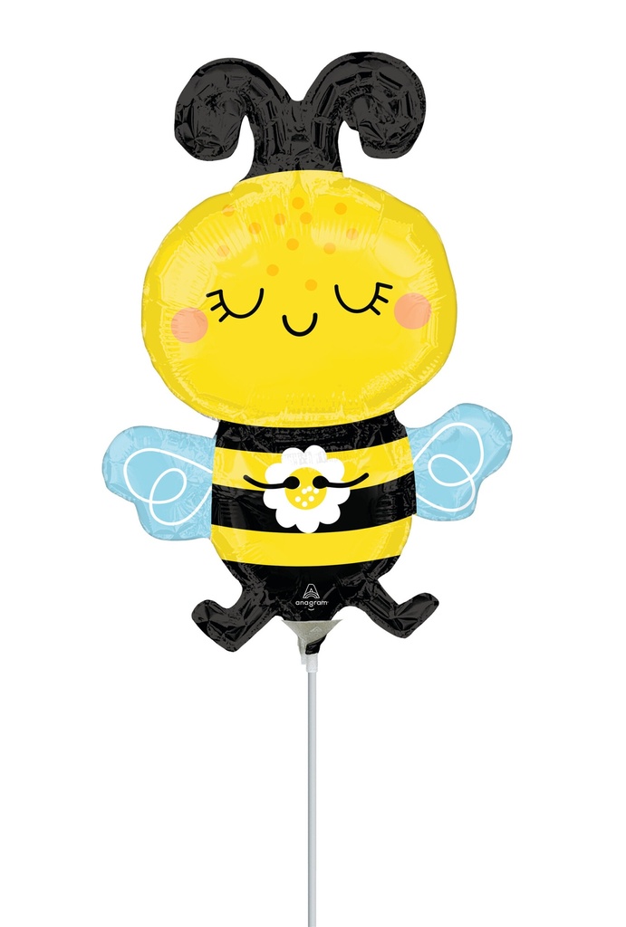 Mini Shape Happy Bee Air-Filled 14 Inch Foil Balloon + Stick