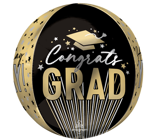 Graduation Orbz Stripes on Stripes Grad Foil Balloon 38cm x 40cm
