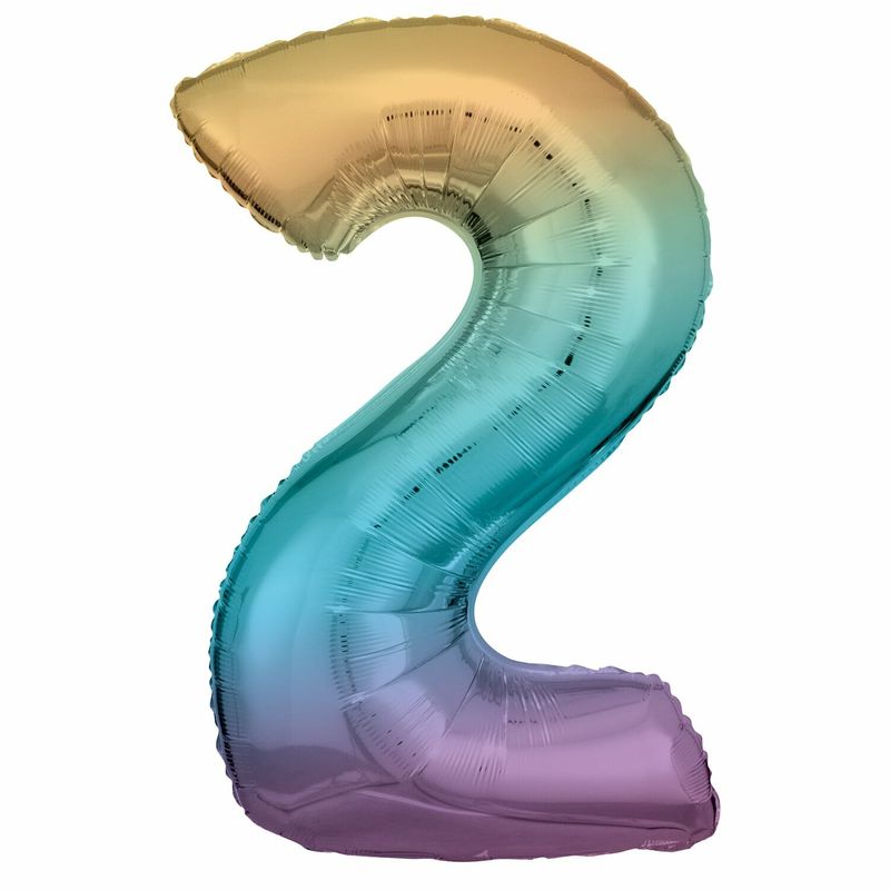 [9909700] 34 Inch Foil Balloon Number 2 - Pastel Rainbow