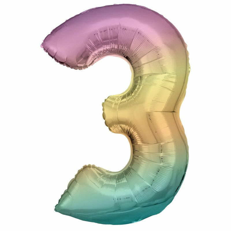 34 Inch Foil Balloon Number 3 - Pastel Rainbow