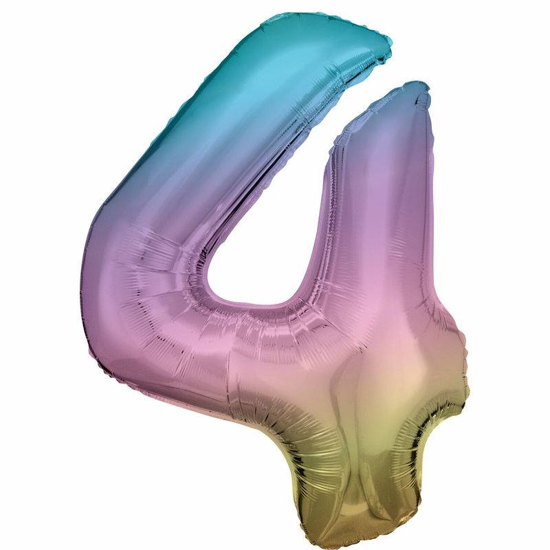 34 Inch Foil Balloon Number 4 - Pastel Rainbow