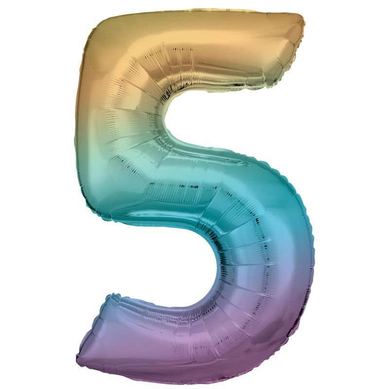 34 Inch Foil Balloon Number 5 - Pastel Rainbow