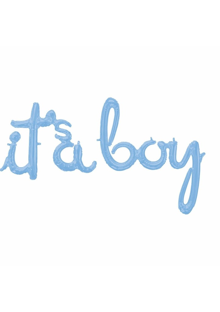 Script Phrase It's A Boy Pastel Blue Foil Balloon - 68cm x 50cm