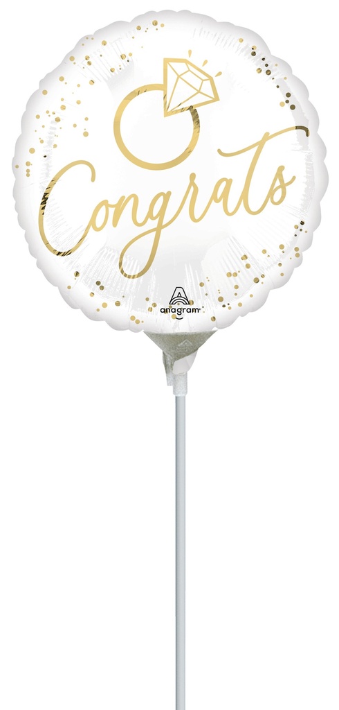 [4621409] Mini Air-Filled Gold Wedding 23cm Foil Balloon + Stick