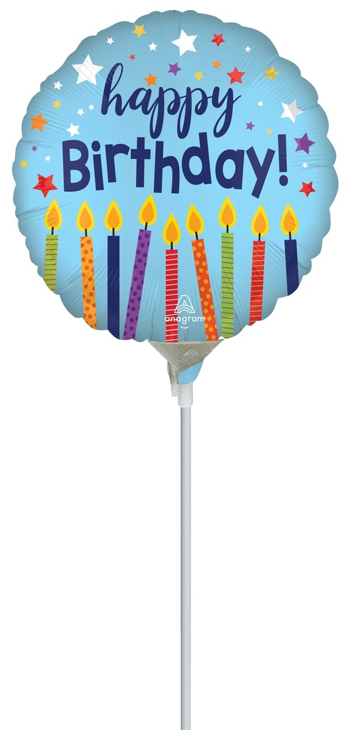 [4592209] Mini Air-Filled Satin Happy Birthday Celebrate 23cm Foil Balloon + Stick