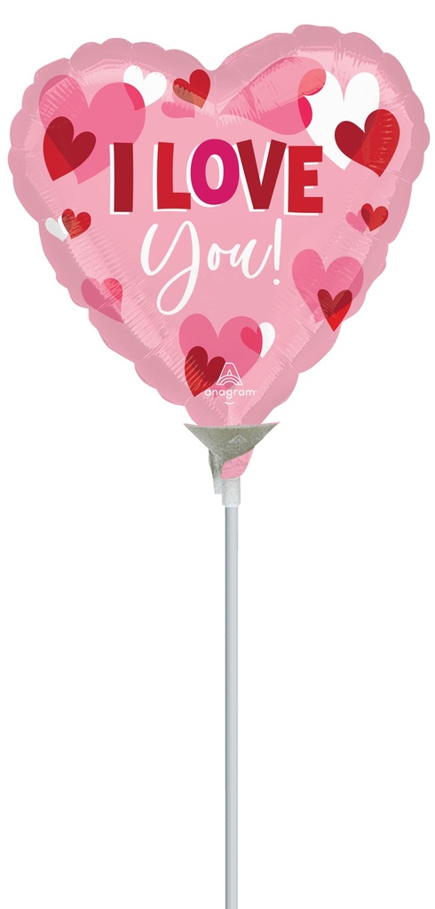 [4513209] Mini Air-Filled I Love You Playful Hearts 14 Inch Foil Balloon + Stick