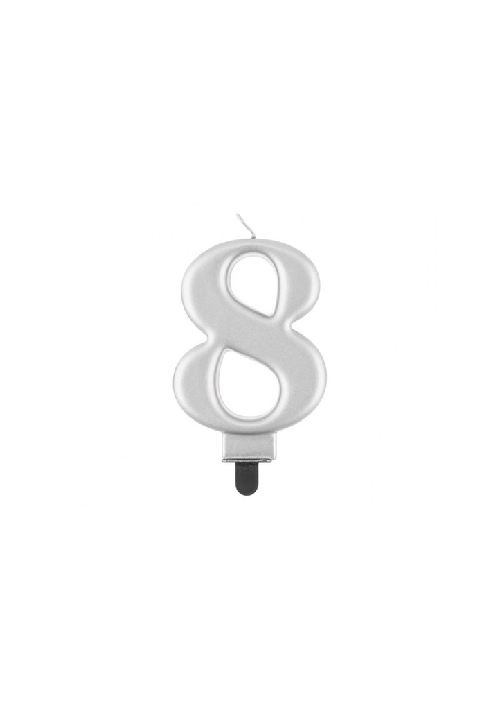 Metallic Silver Birthday Candle (8cm) - No.8